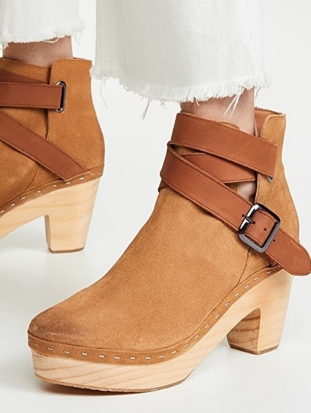 Free People Bungalow Clog Boot In Sand Suede with Wooden Heal Size 37